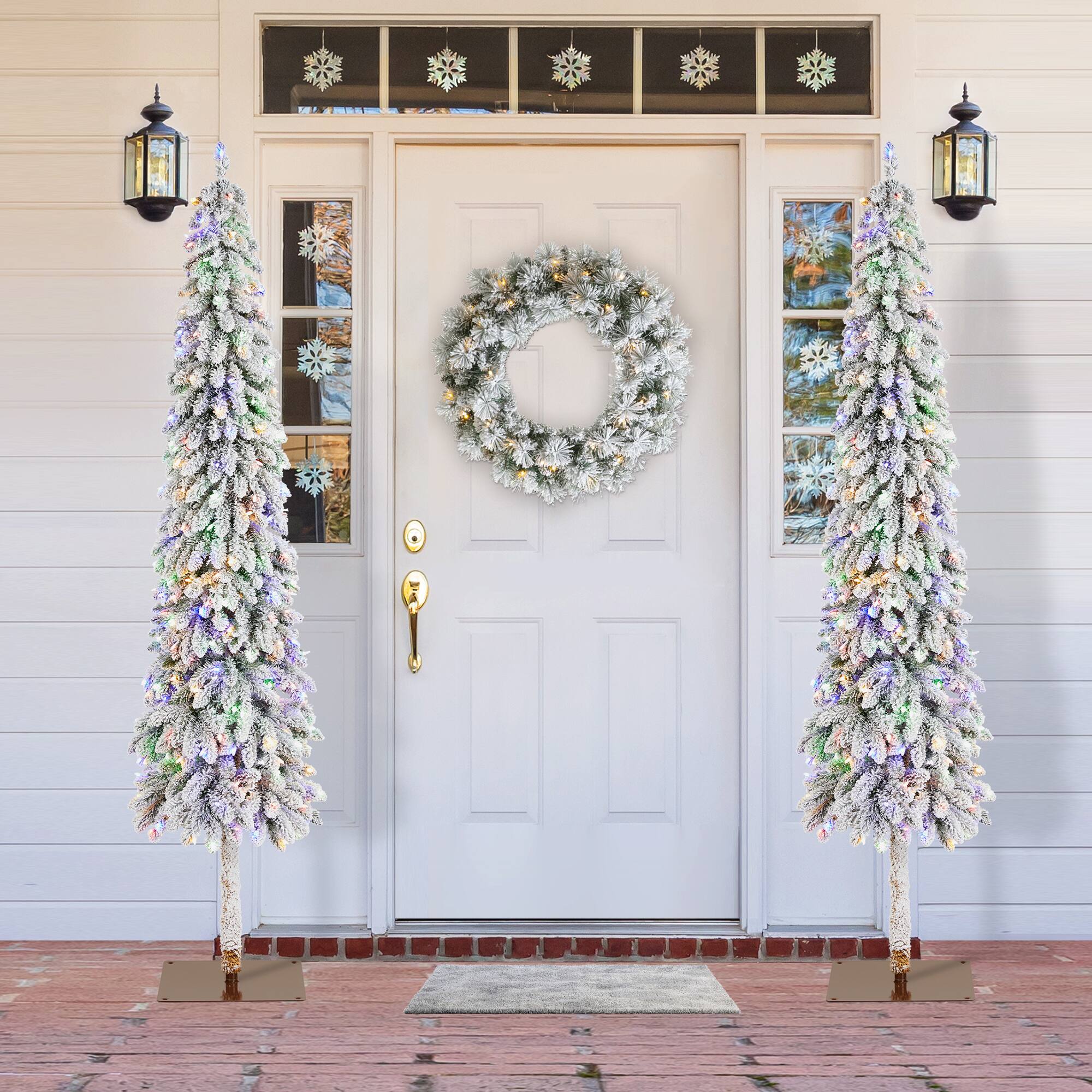 Glitzhome® 7.5ft Pre-Lit Flocked Artificial Christmas Tree, Warm White Lights